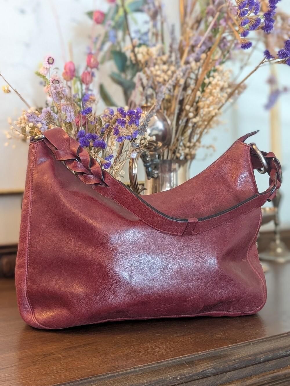 Artisan Vintage burgundy leather hobo shoulder bag